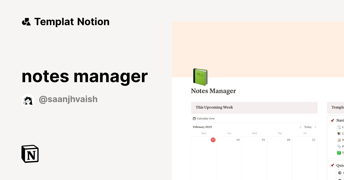 Templat notes manager | Notion Marketplace