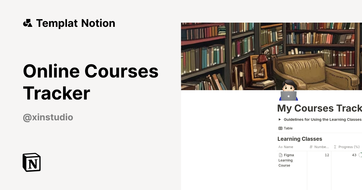 Online Courses Tracker Templat oleh Xin's Studio | Notion Marketplace