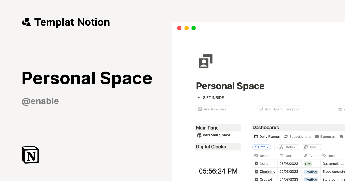 Templat Personal Space | Notion Marketplace
