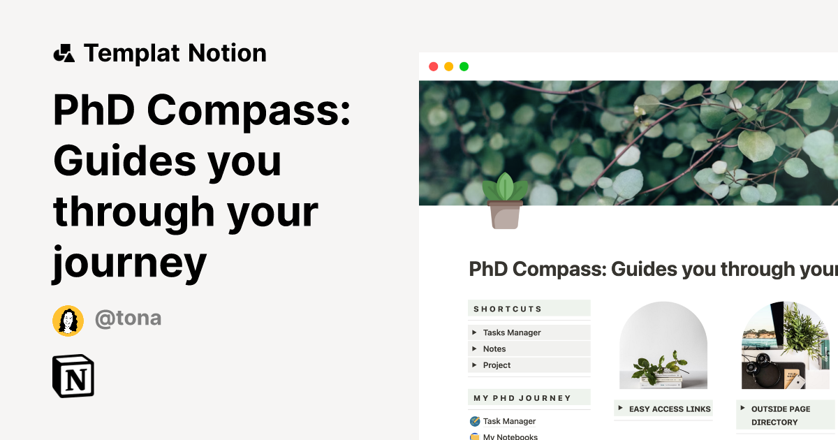 Templat PhD Compass: Guides you through your journey | Notion Marketplace