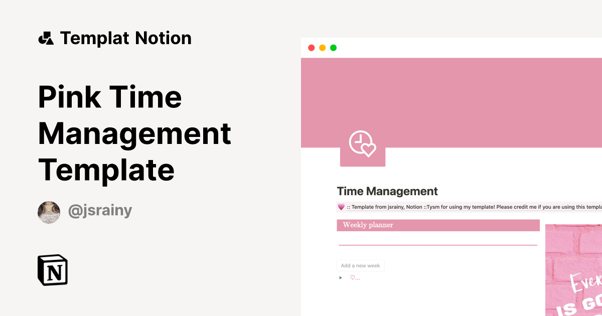 Pink Time Management Template Templat oleh Rainy! | Notion Marketplace
