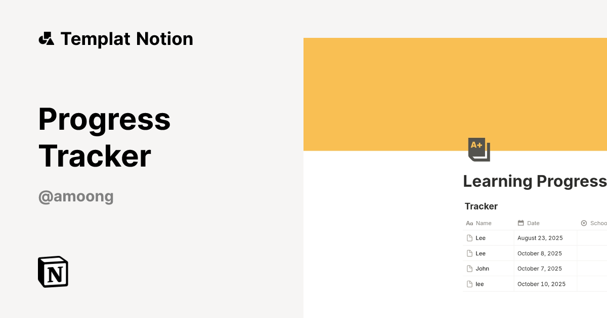 Progress Tracker Templat oleh Amoong | Notion Marketplace