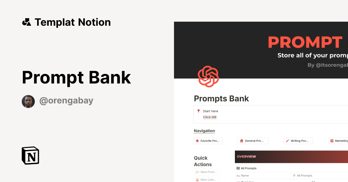 Prompt Bank Templat oleh Oren Gabay | Notion Marketplace