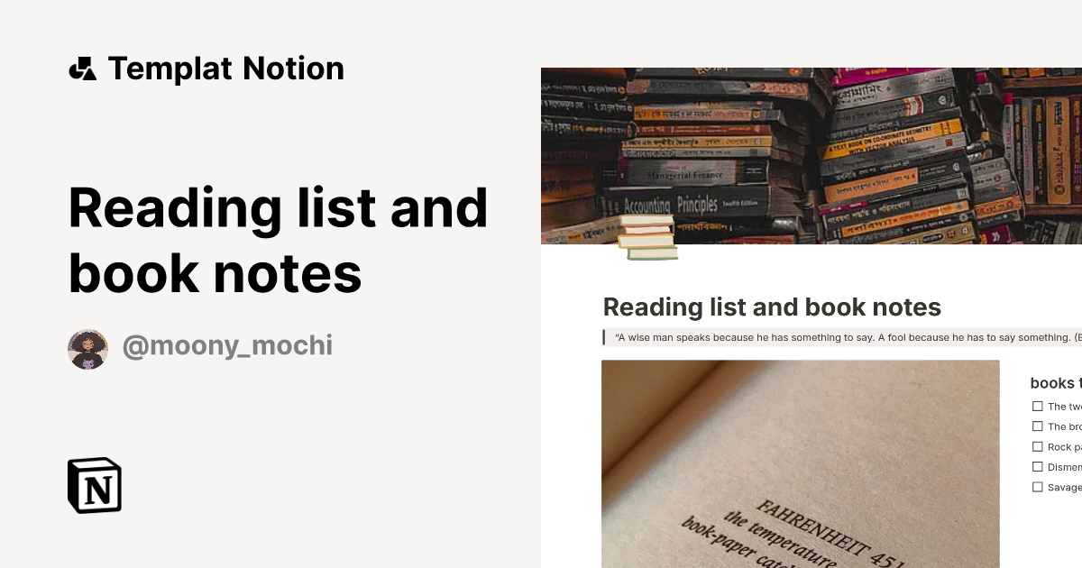 Templat Reading list and book notes | Notion Marketplace