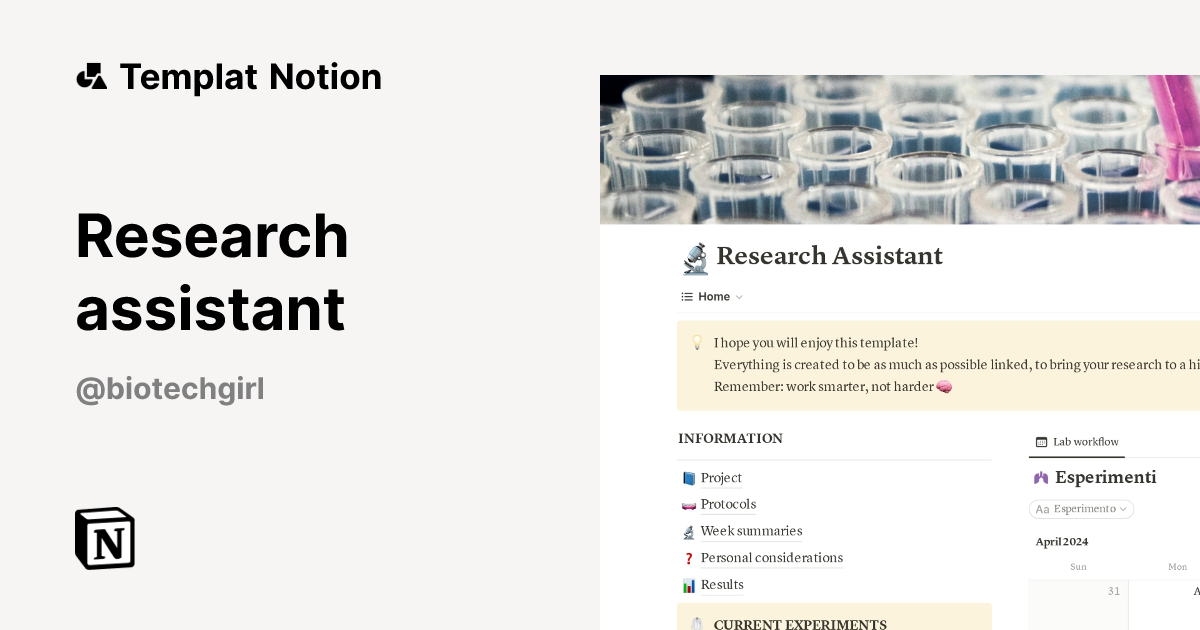 Research assistant Templat oleh Biotechnology girl | Notion Marketplace