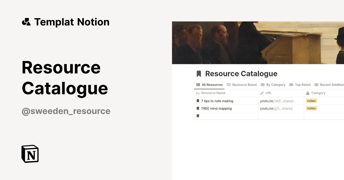 Resource Catalogue Templat oleh Sweeden | Notion Marketplace