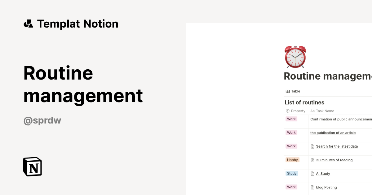Routine management Templat oleh honestDW | Notion Marketplace