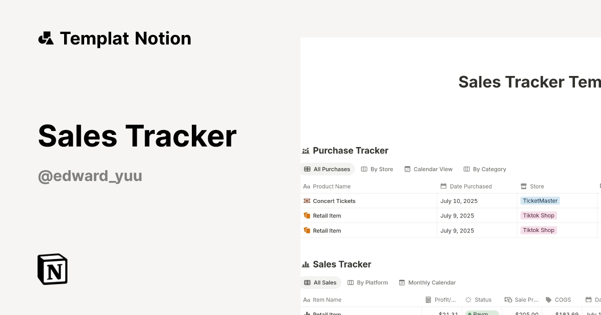 Sales Tracker Templat oleh eddy.6 | Notion Marketplace