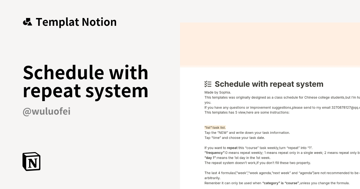 Templat Schedule with repeat system | Notion Marketplace