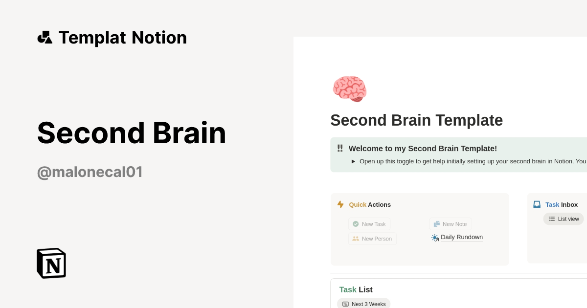 Second Brain Templat oleh Cal | Notion Marketplace