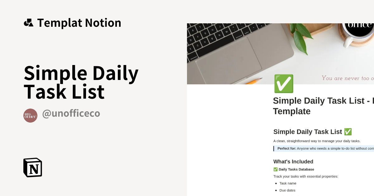 Templat Simple Daily Task List | Notion Marketplace