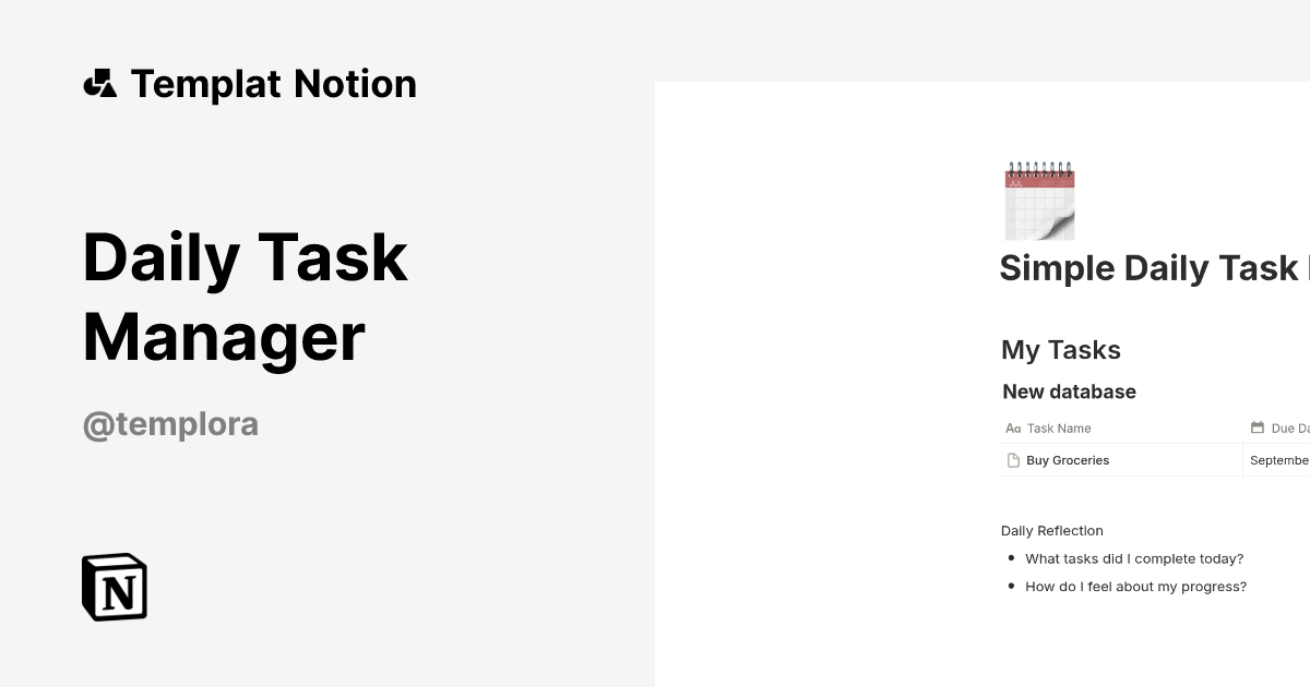 Daily Task Manager Templat oleh Templora | Notion Marketplace