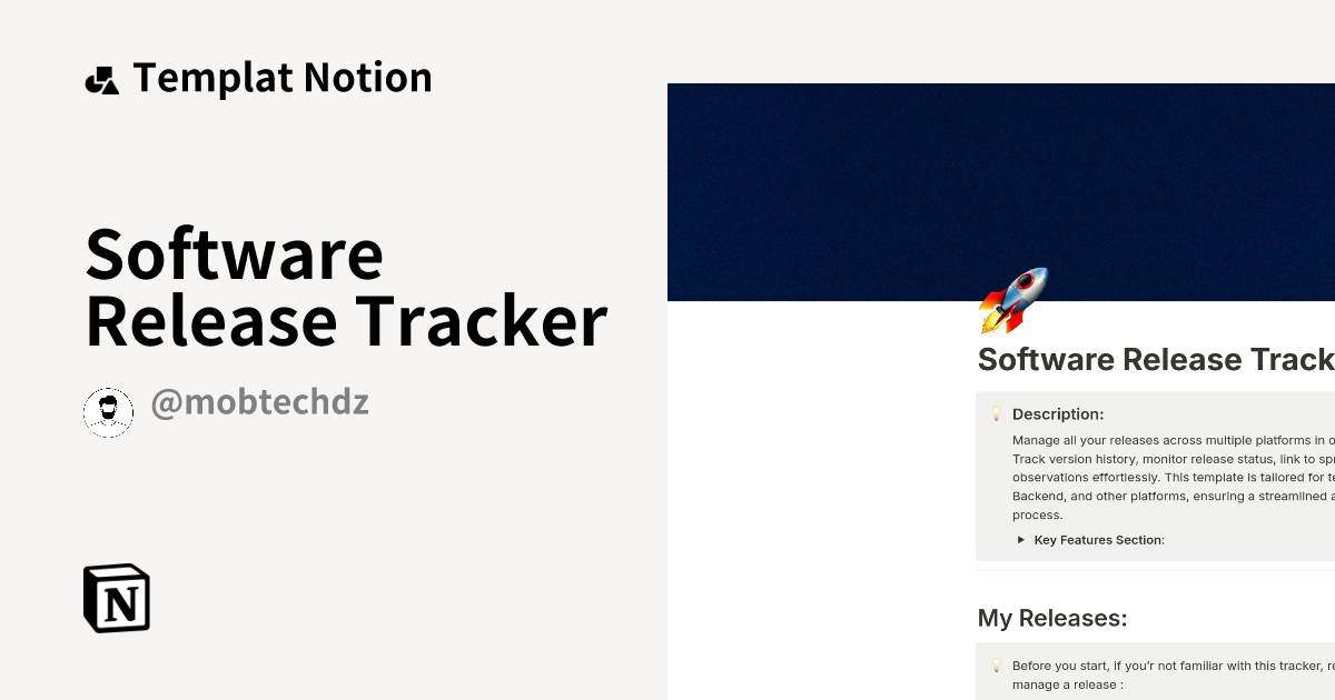 Templat Software Release Tracker | Notion Marketplace