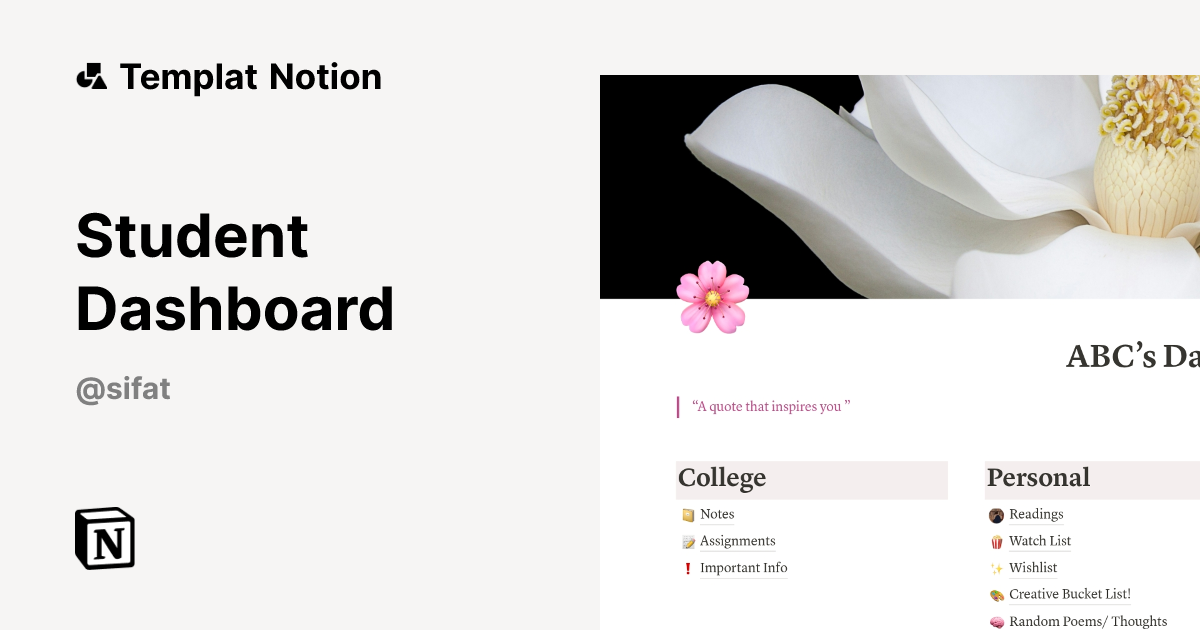 Student Dashboard Templat oleh Sif | Notion Marketplace