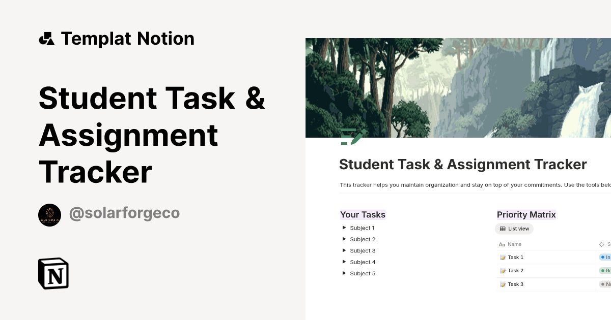 Student Task & Assignment Tracker Templat oleh SolarForge Co. | Notion ...