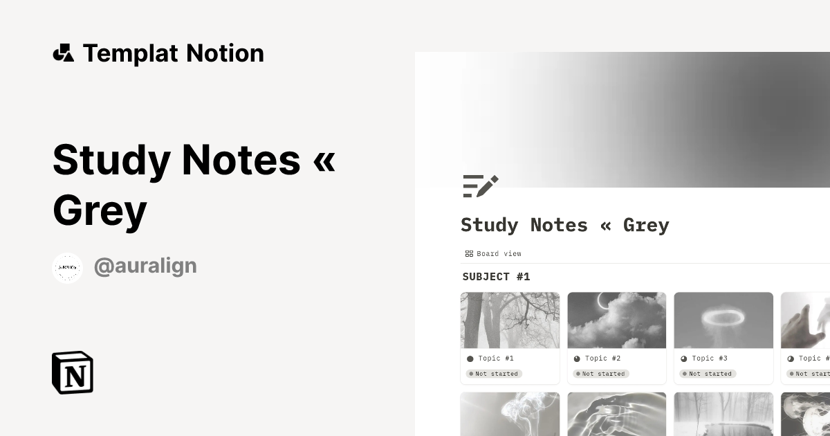 Study Notes « Grey Templat oleh Auralign Templates | Notion Marketplace