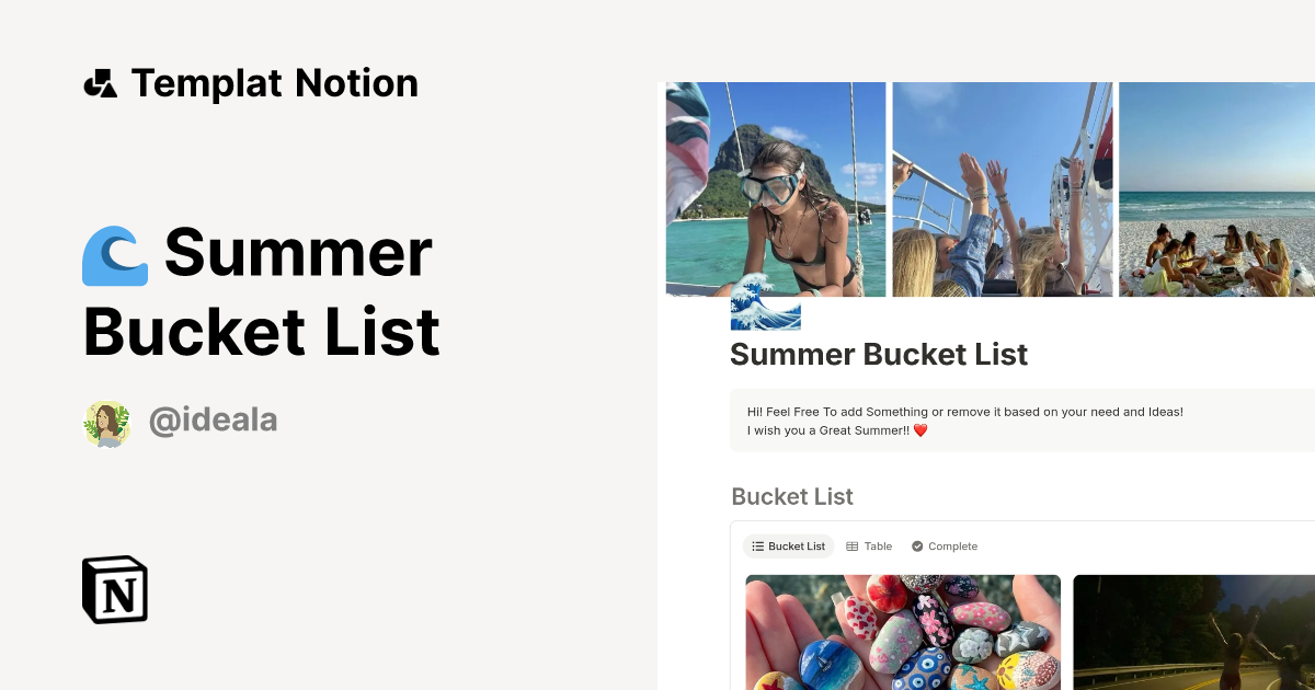 рџњљ Summer Bucket List Templat Oleh Ideala Notion Marketplace