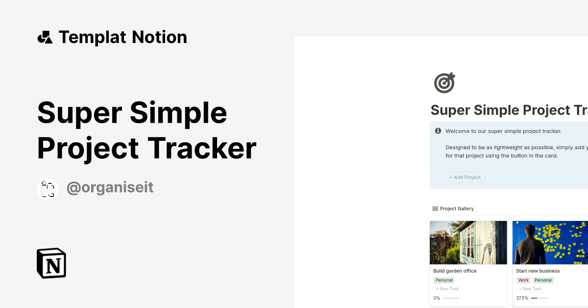 Super Simple Project Tracker Templat oleh Organise It | Notion Marketplace
