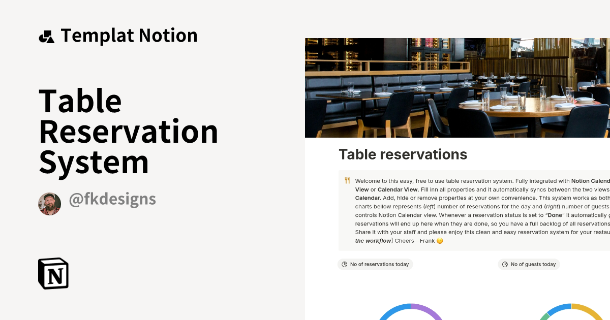 Table Reservation System Templat oleh Frank Knutsen | Notion Marketplace