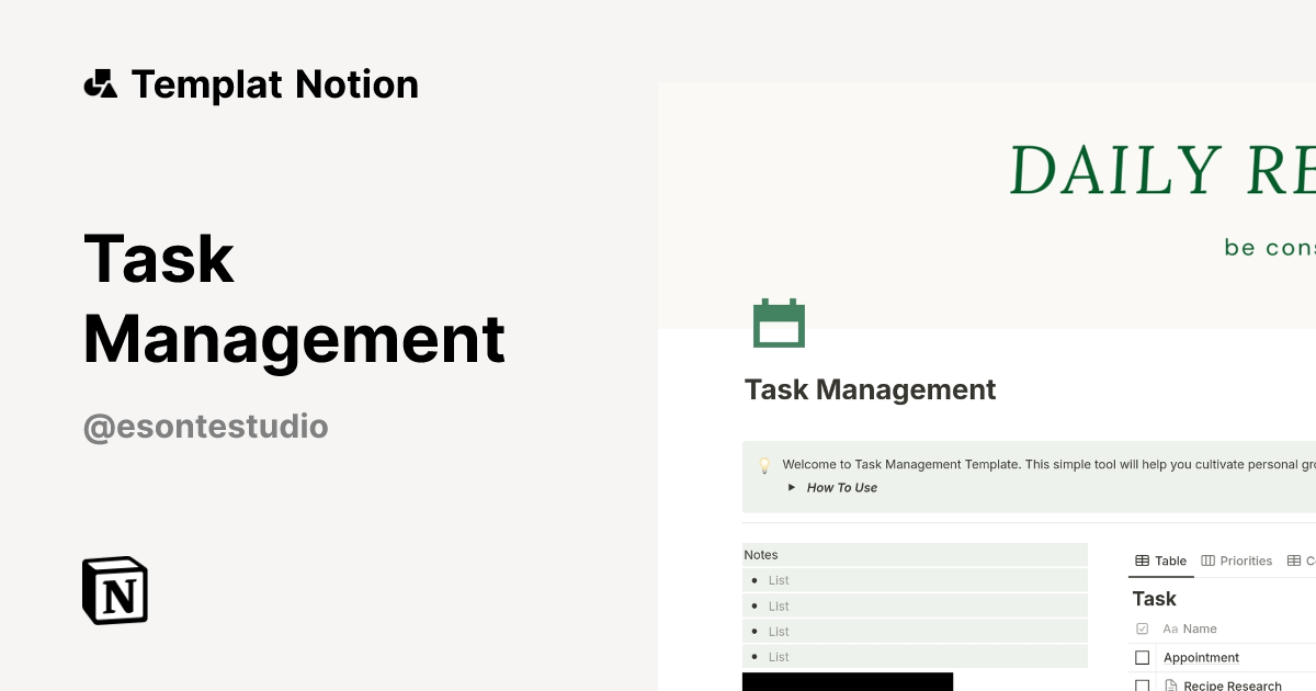 Task Management Templat oleh Esonte Studio | Notion Marketplace