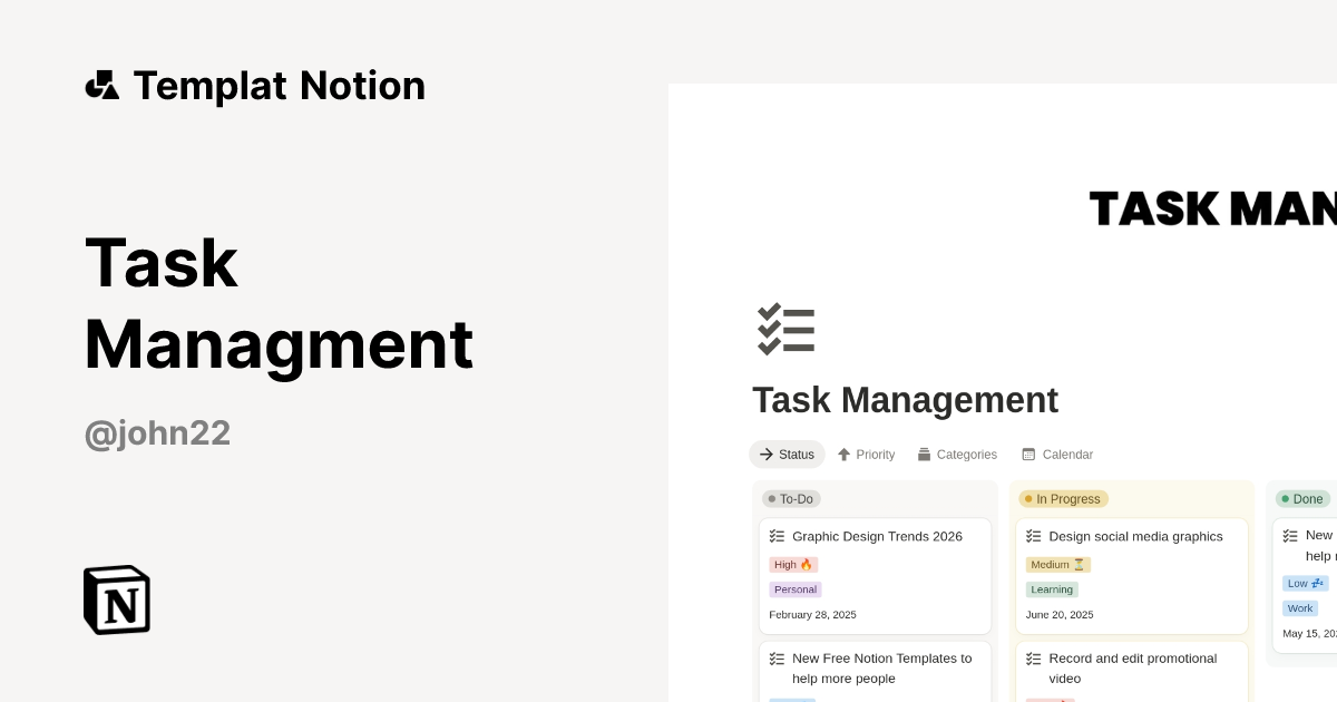 Task Managment Templat oleh John Alex | Notion Marketplace