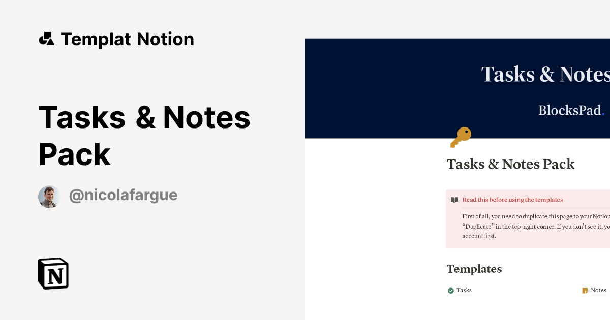 Tasks & Notes Pack Templat oleh Nicolas Lafargue | Notion Marketplace