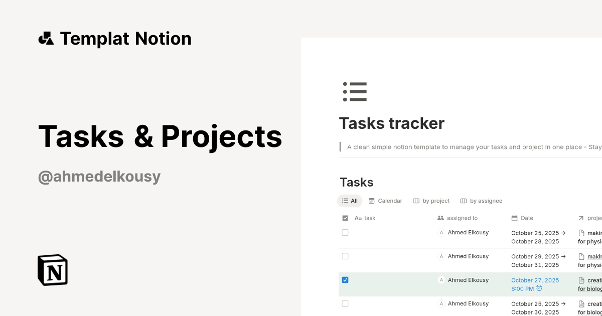 Templat Tasks & Projects | Notion Marketplace