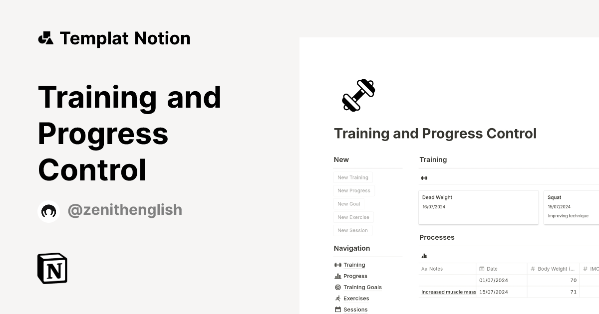 Templat Training and Progress Control | Notion Marketplace