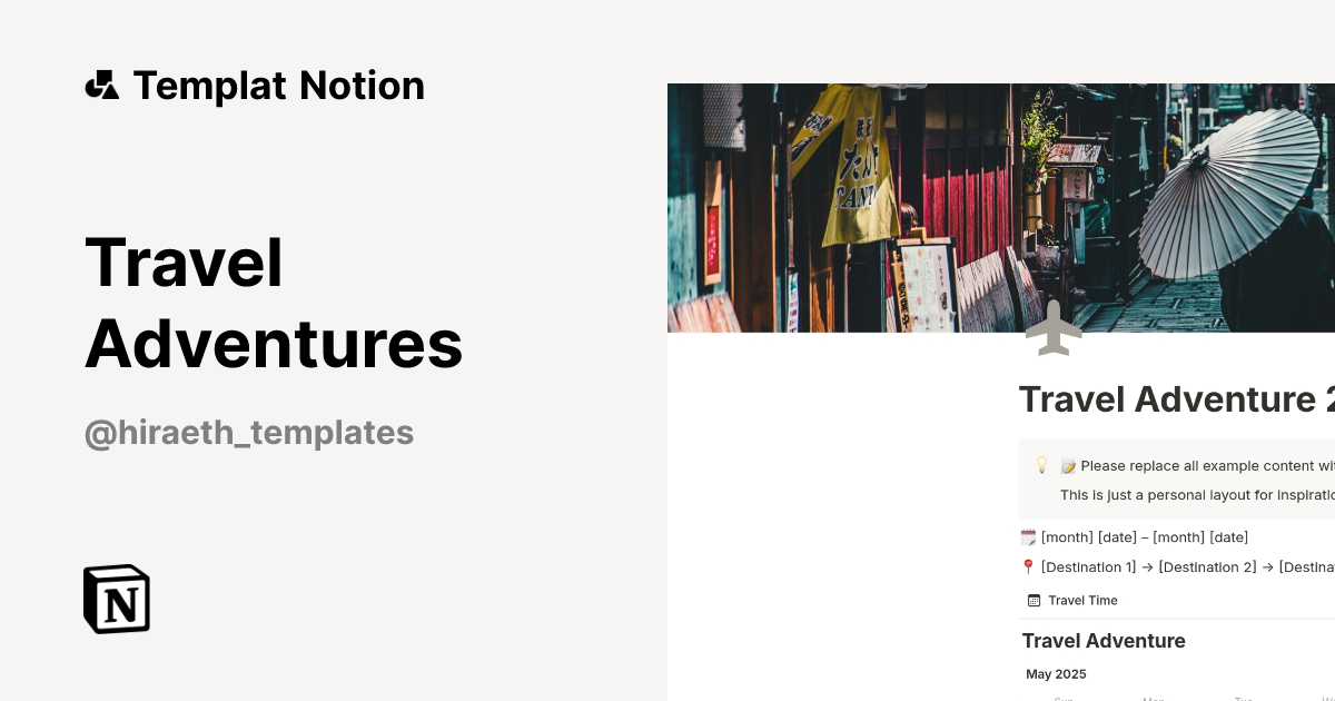 Travel Adventures Templat oleh hiraeth.templates | Notion Marketplace