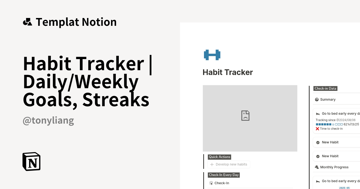 Templat Habit Tracker | Daily/Weekly Goals, Streaks | Notion Marketplace