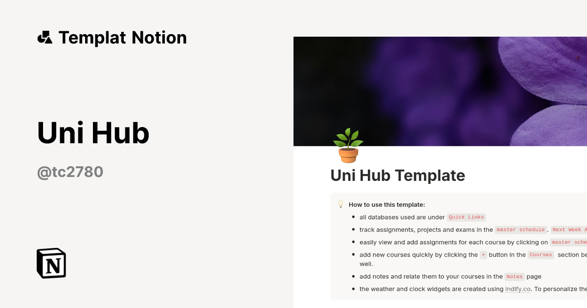 Uni Hub Templat oleh tc2780 | Notion Marketplace