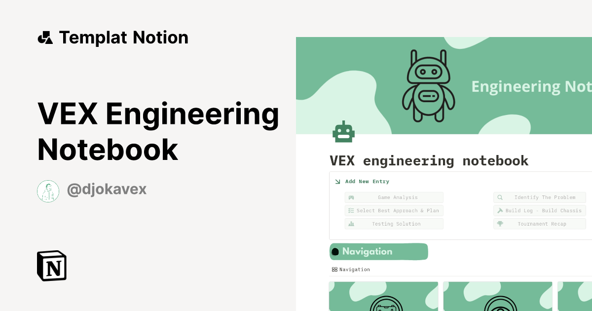 VEX Engineering Notebook Templat oleh Djokavex | Notion Marketplace