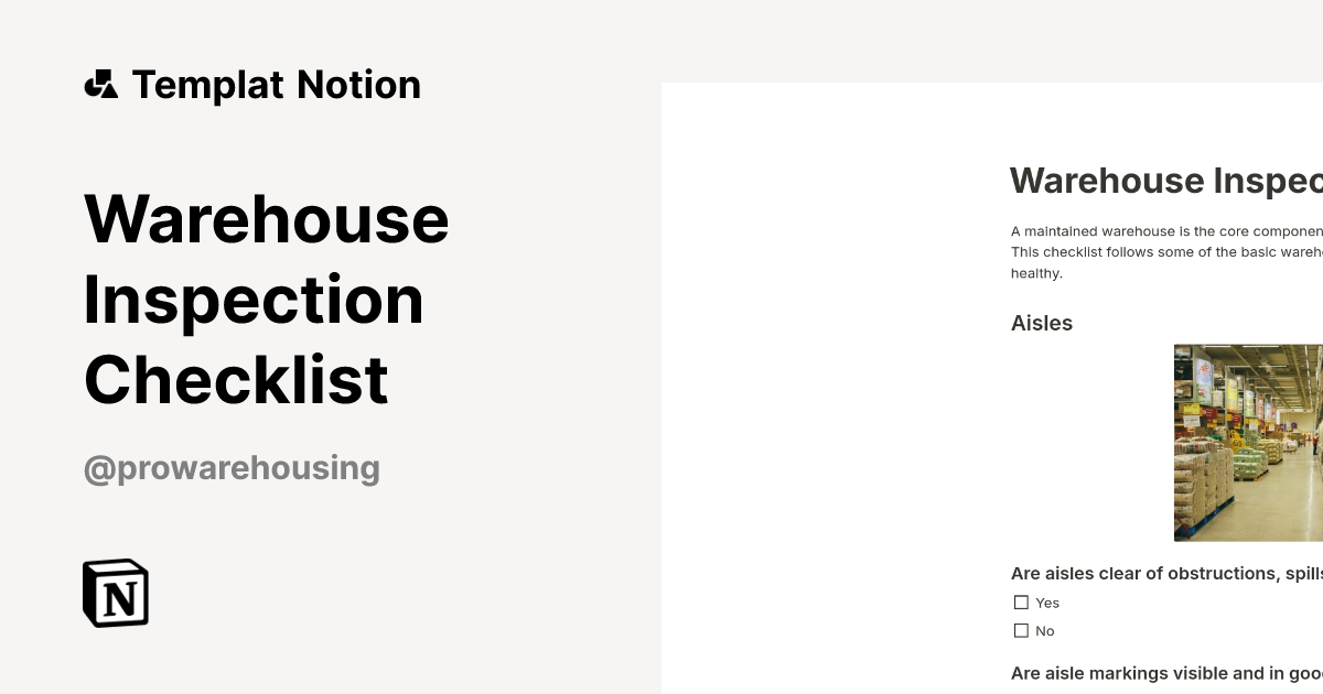 Warehouse Inspection Checklist Templat oleh Pro Warehousing | Notion ...
