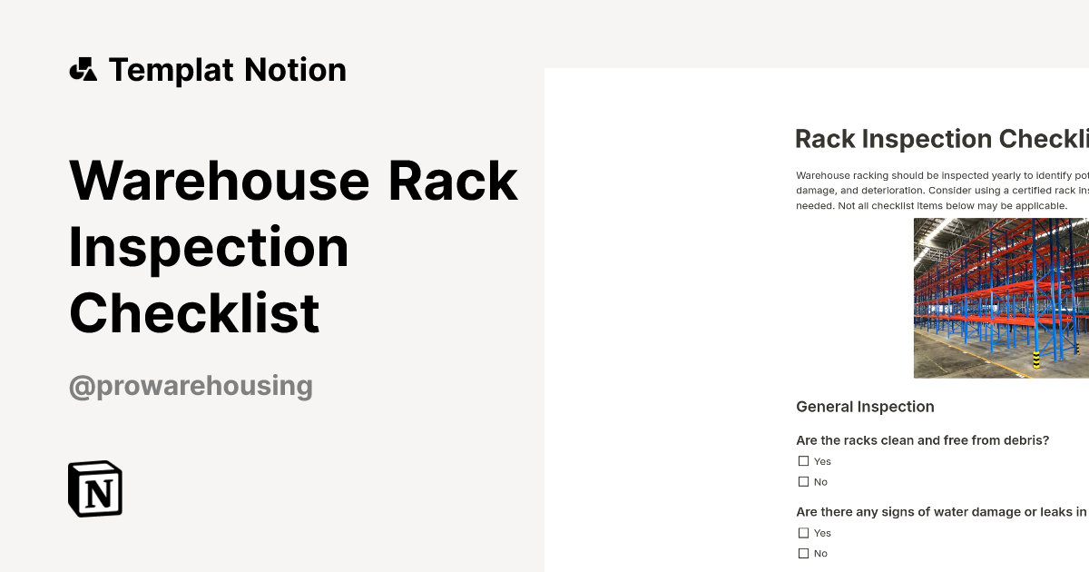 Templat Warehouse Rack Inspection Checklist | Notion Marketplace