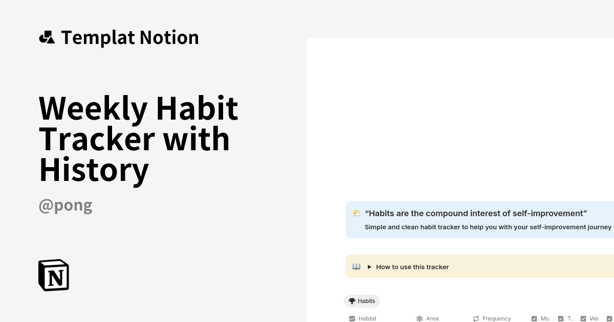 Weekly Habit Tracker with History Templat oleh Pong | Notion Marketplace