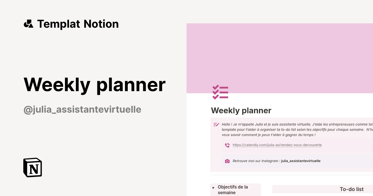Templat Weekly planner | Notion Marketplace