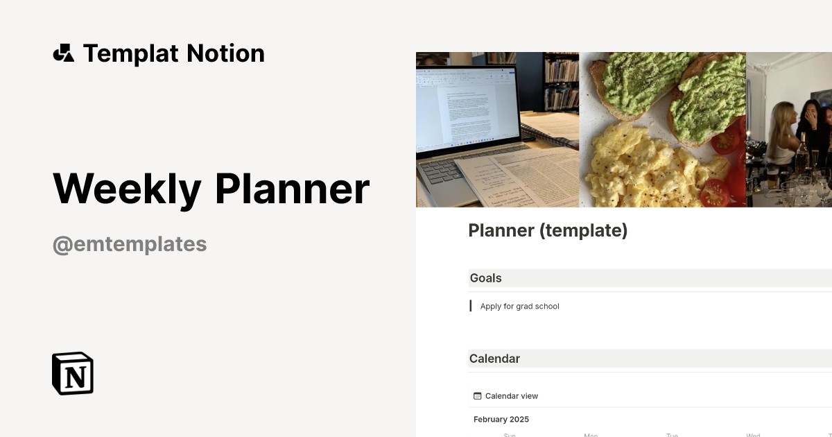 Weekly Planner Templat oleh Emma | Notion Marketplace