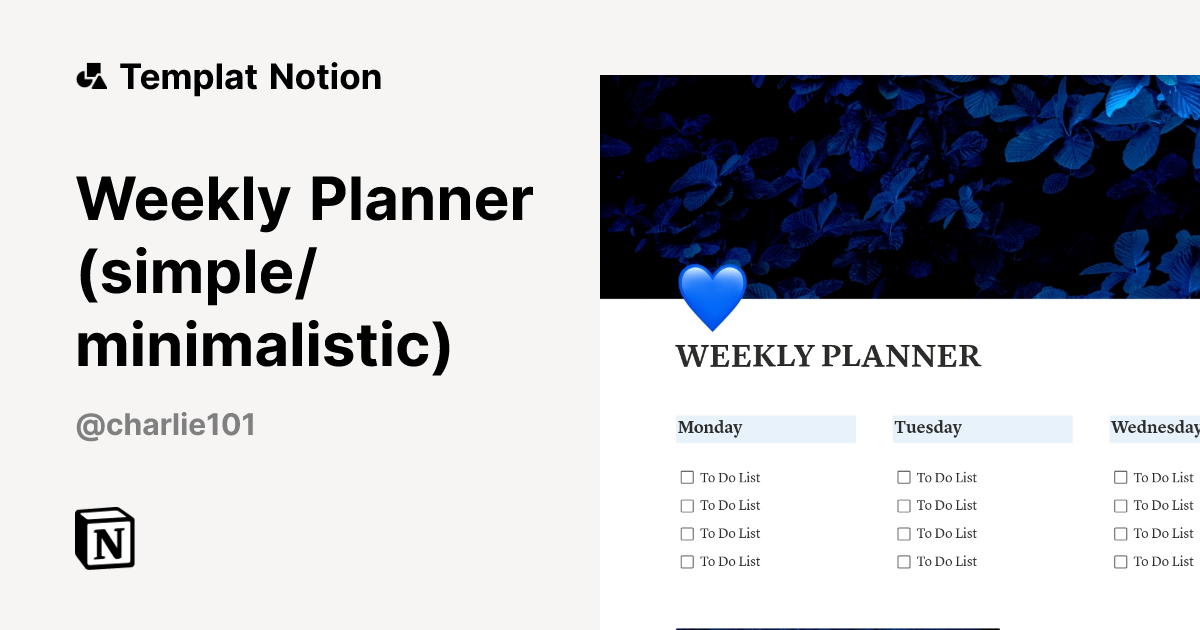 Weekly Planner (simple/minimalistic) Templat oleh Charlie | Notion ...