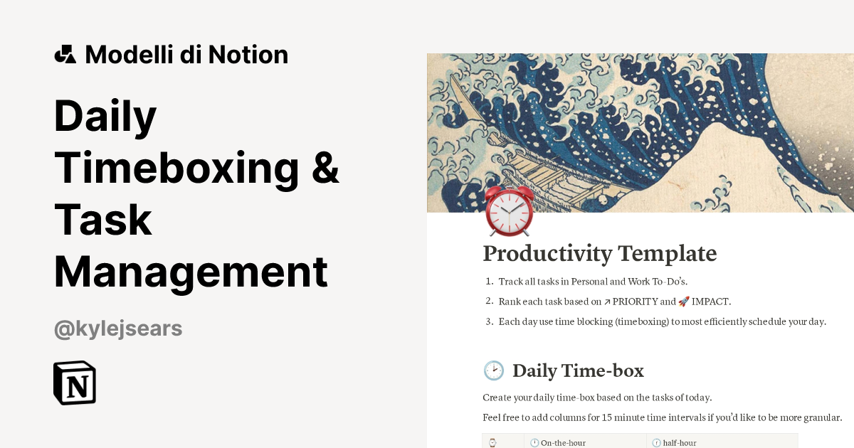Modello Daily Timeboxing & Task Management | Marketplace Notion