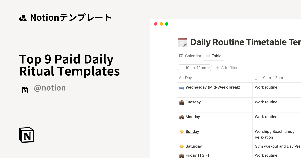 Top 9 Paid Daily Ritual Templates | Notion (ノーション)テンプレートマーケットプレイス