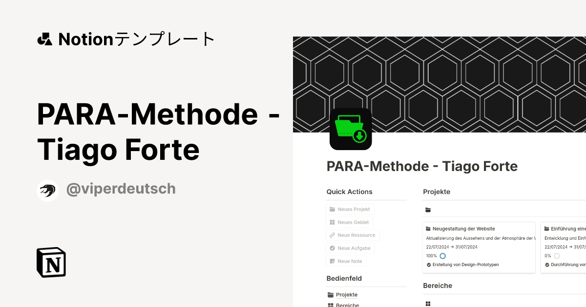 PARA-Methode - Tiago Forteテンプレート・作成者：Viper | Notion (ノーション)マーケットプレイス