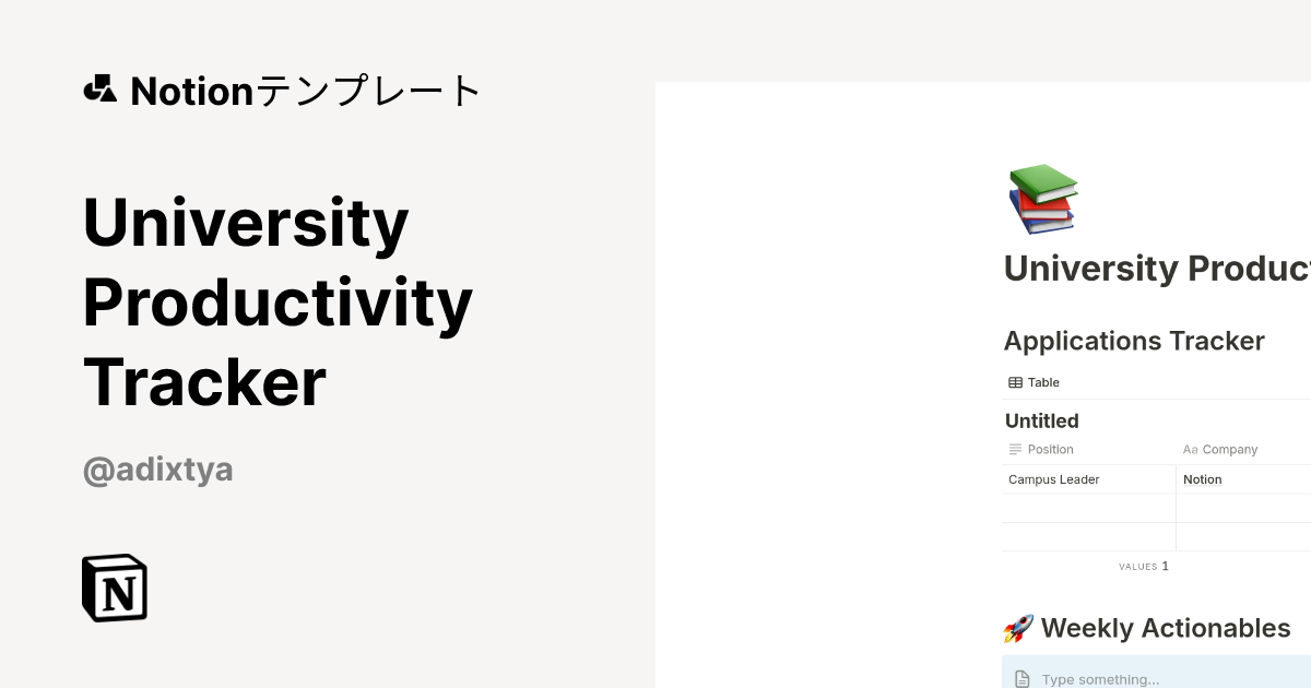 University Productivity Trackerテンプレート・作成者：Aditya Dey | Notion (ノーション ...
