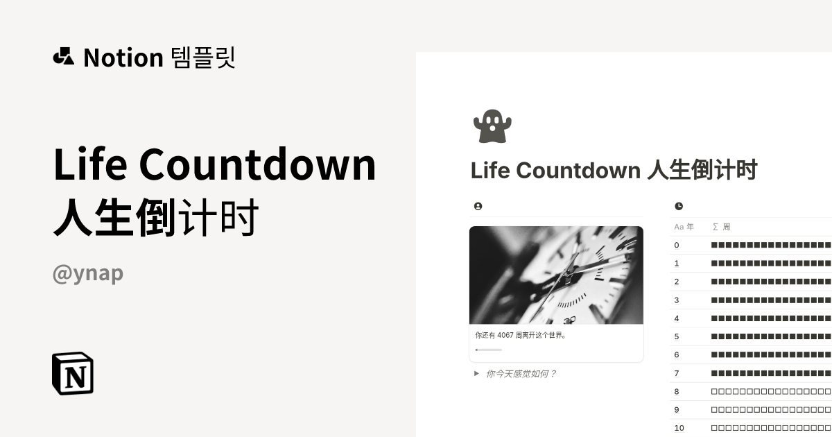 Life Countdown 人生倒计时 템플릿 | Notion (노션) 마켓플레이스