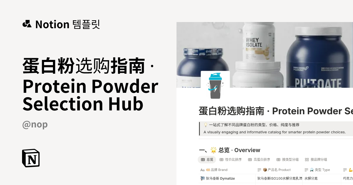 蛋白粉选购指南 · Protein Powder Selection Hub 템플릿 | Notion (노션) 마켓플레이스