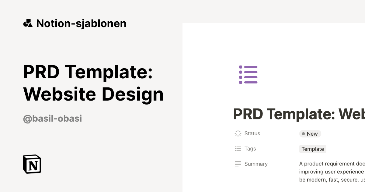 PRD Template: Website Design-sjabloon | Notion Marketplace