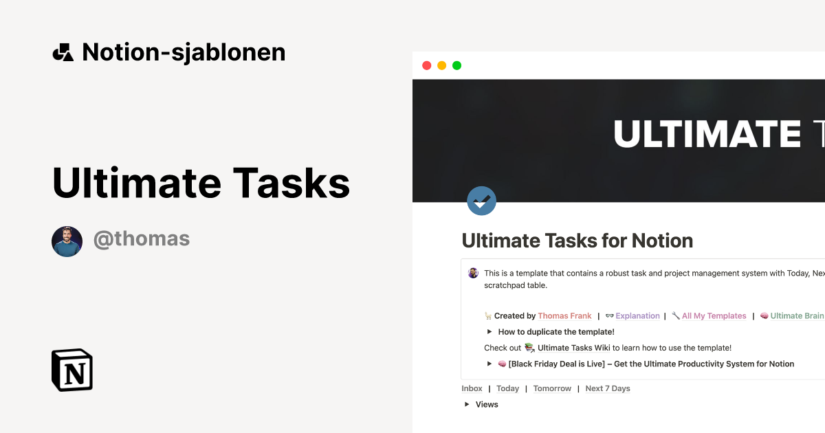 Ultimate Tasks-sjabloon van Thomas Frank | Notion Marketplace