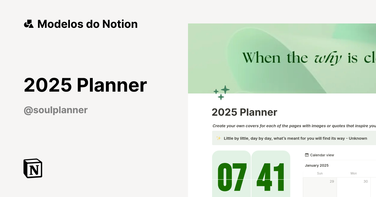 2025 Planner Modelo por SoulPlanner | Marketplace do Notion