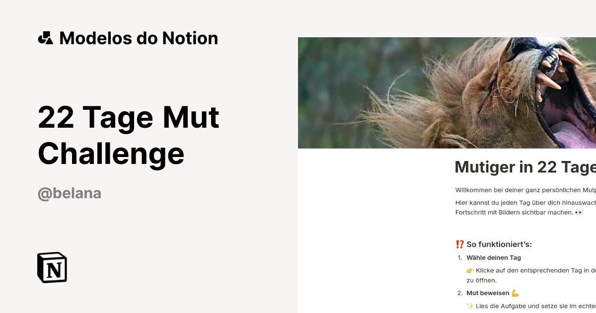 22 Tage Mut Challenge Modelo por TraumTaumel | Marketplace do Notion