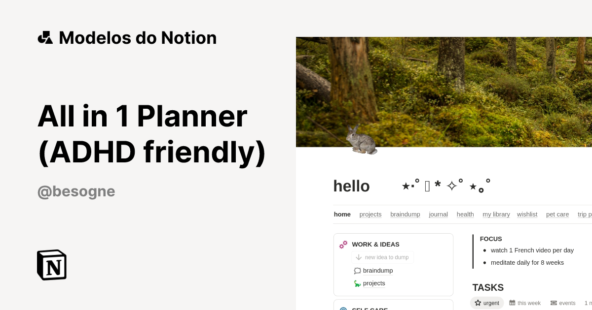 Modelo All in 1 Planner (ADHD friendly) | Marketplace do Notion