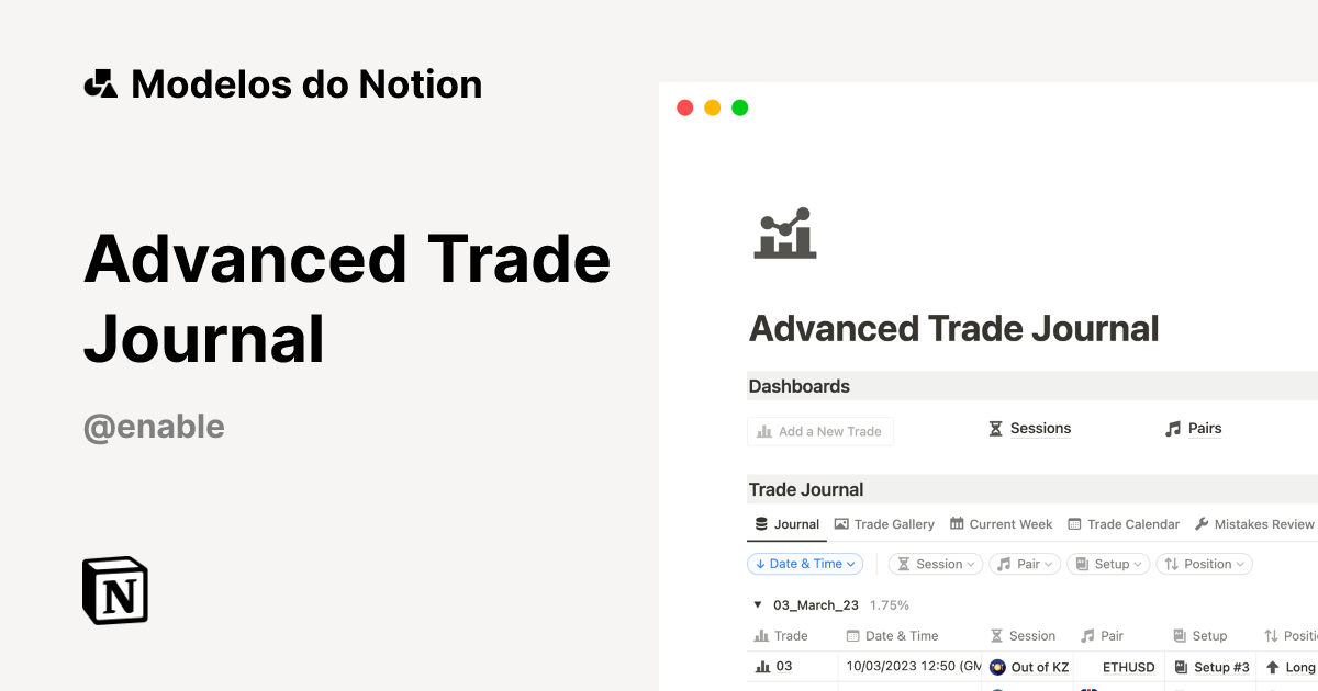 Advanced Trade Journal Modelo por eNabLe | trading | Marketplace do Notion